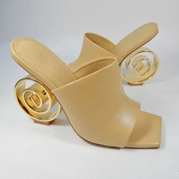 Cult Gaia Ira Spiral Swirl Slide Mule SANDAL 35 5 Natural Gold Leather NEW $458 - Picture 15 of 15